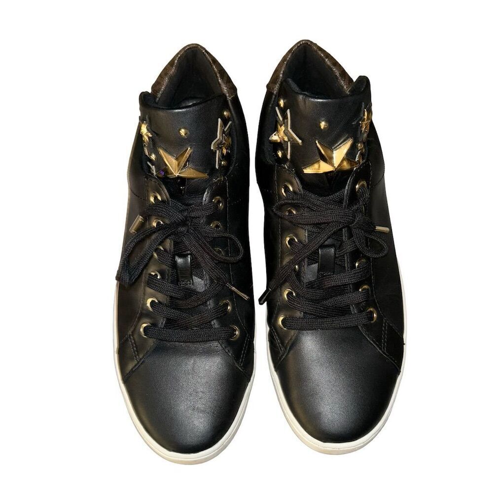 Michael Kors Mindy Women's Black Leather Gold Star Casual Sneakers - Picture 6 of 14